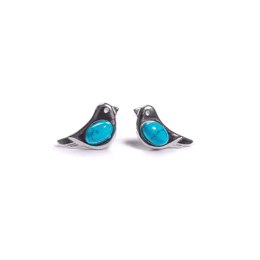 Small Bird Turquoise & Silver Earrings