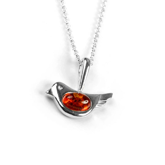 Small Bird Sterling Silver & Amber Necklace - Cotswold Jewellery