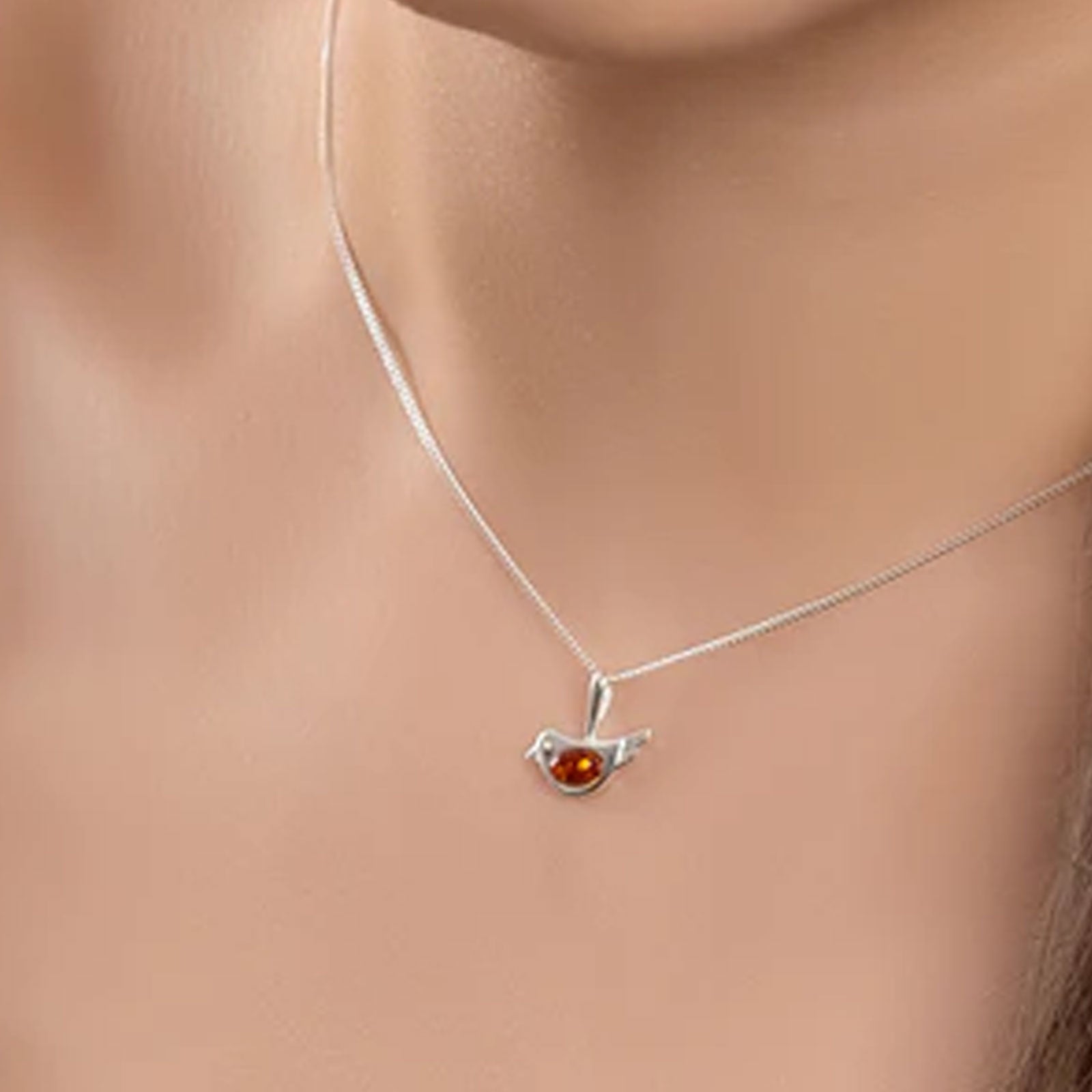Small Bird Sterling Silver & Amber Necklace - Cotswold Jewellery