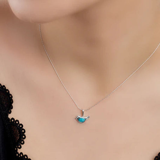 Small Bird Sterling Silver & Turquoise Necklace - Cotswold Jewellery