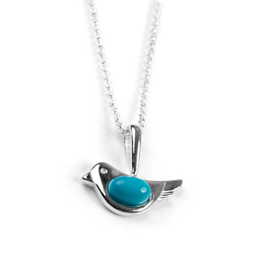 Small Bird Sterling Silver & Turquoise Necklace - Cotswold Jewellery