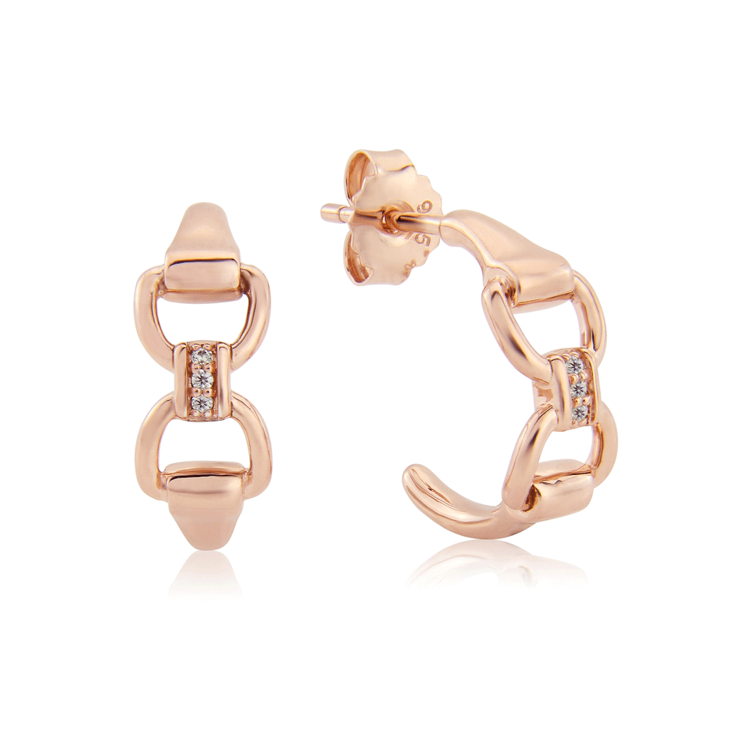 Snaffle Bit Sparkly Rose Gold Earrings - Cotswold Jewellery