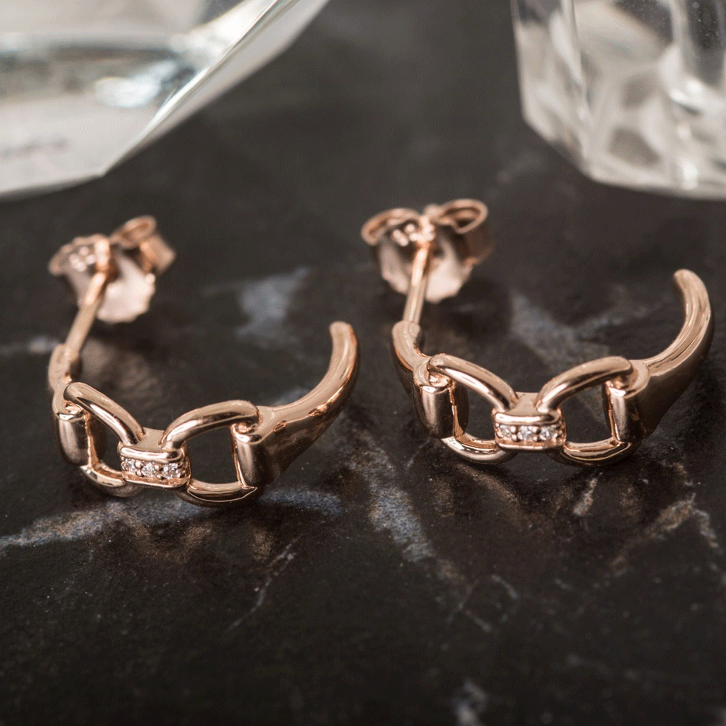 Snaffle Bit Sparkly Rose Gold Earrings - Cotswold Jewellery