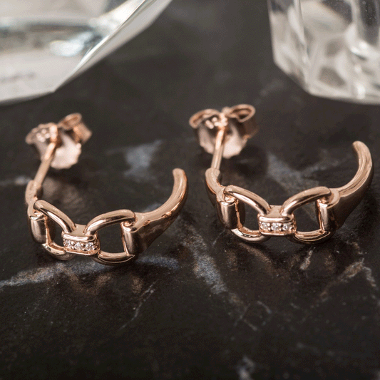 Snaffle Bit Sparkly Rose Gold Earrings - Cotswold Jewellery