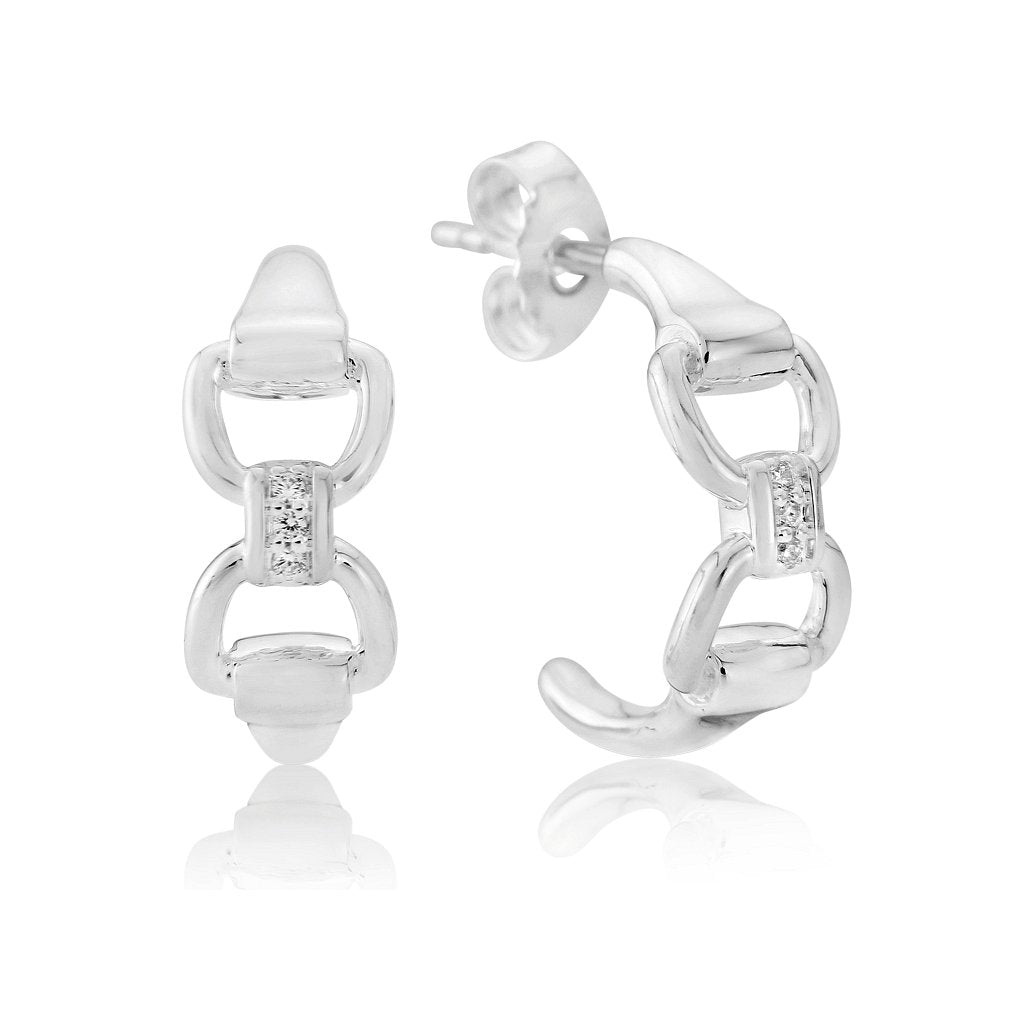 Snaffle Bit Sparkly Silver Earrings - Cotswold Jewellery