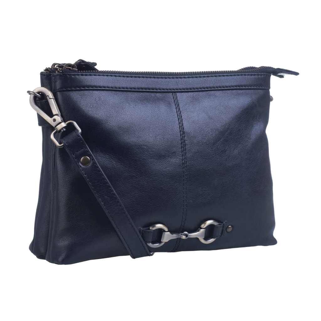 Snaffle Double Pocket Handbag Black - Cotswold Jewellery
