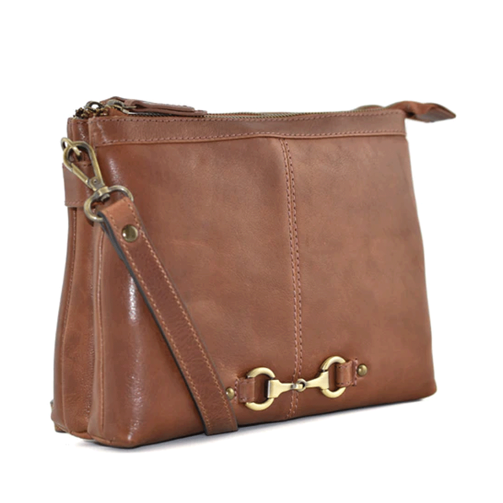 Snaffle Double Pocket Handbag Tan - Cotswold Jewellery