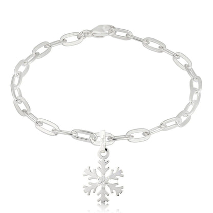 Snowflake Recycled Sterling Silver Oval Link Bracelet