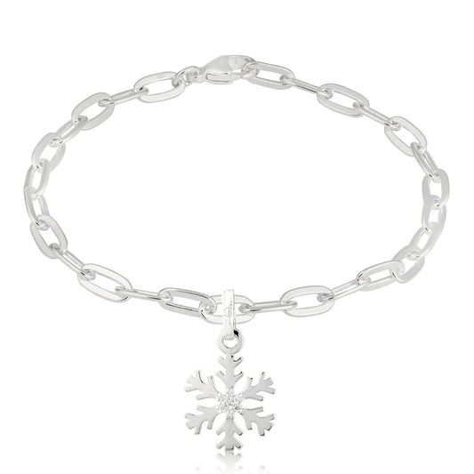 Snowflake Recycled Sterling Silver Oval Link Bracelet