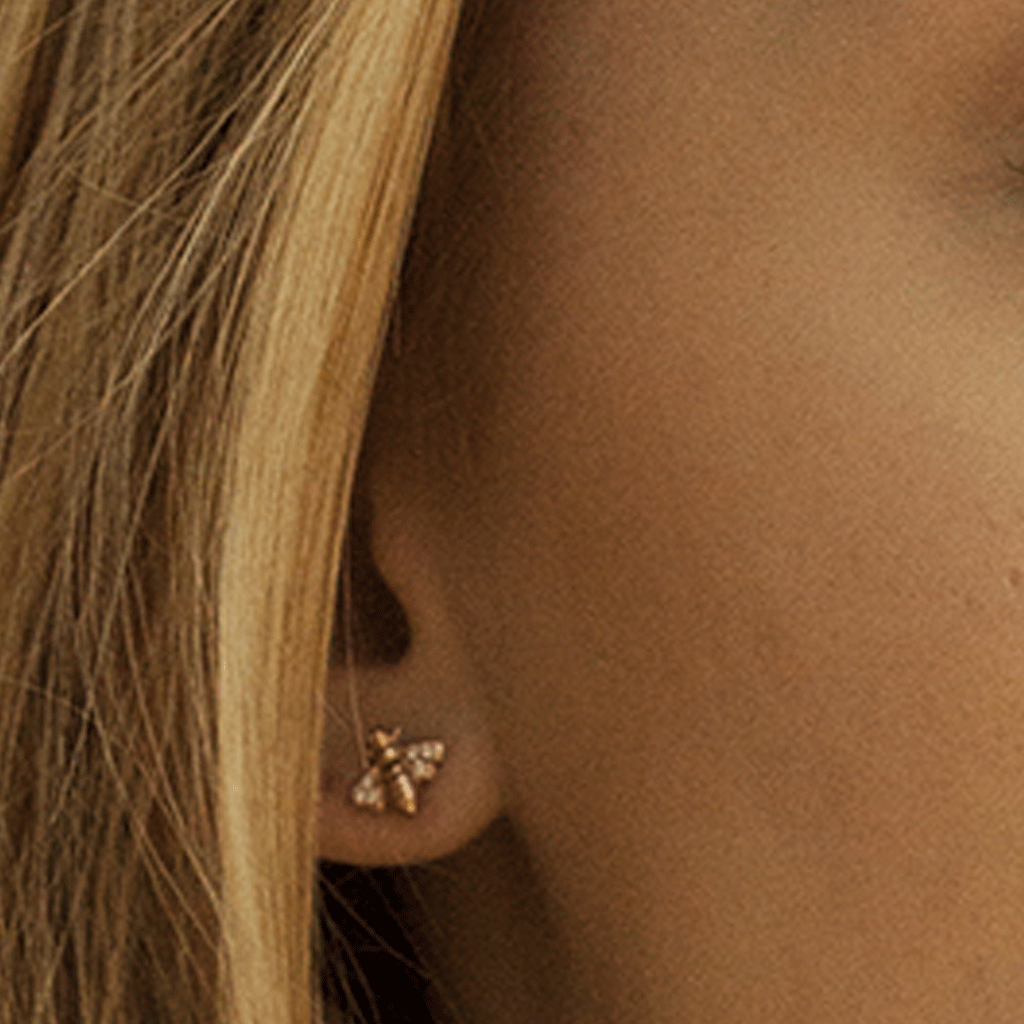 Sparkly Bee Earrings Rose Gold - Cotswold Jewellery
