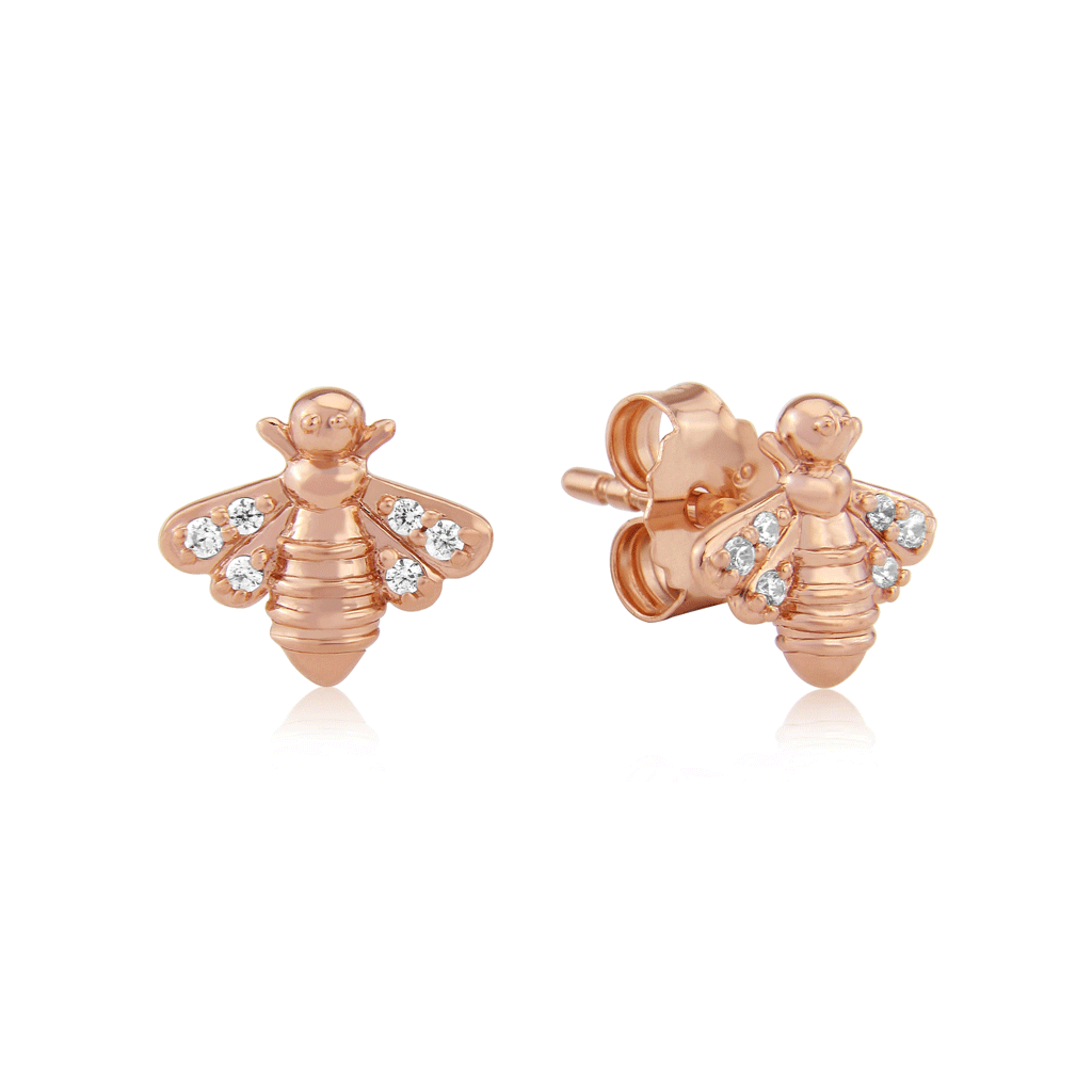 Sparkly Bee Earrings Rose Gold - Cotswold Jewellery