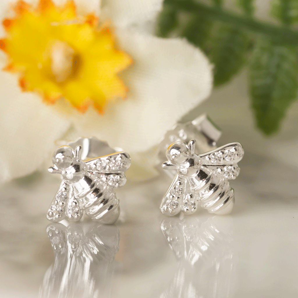 Sparkly Bee Earrings Sterling Silver - Cotswold Jewellery