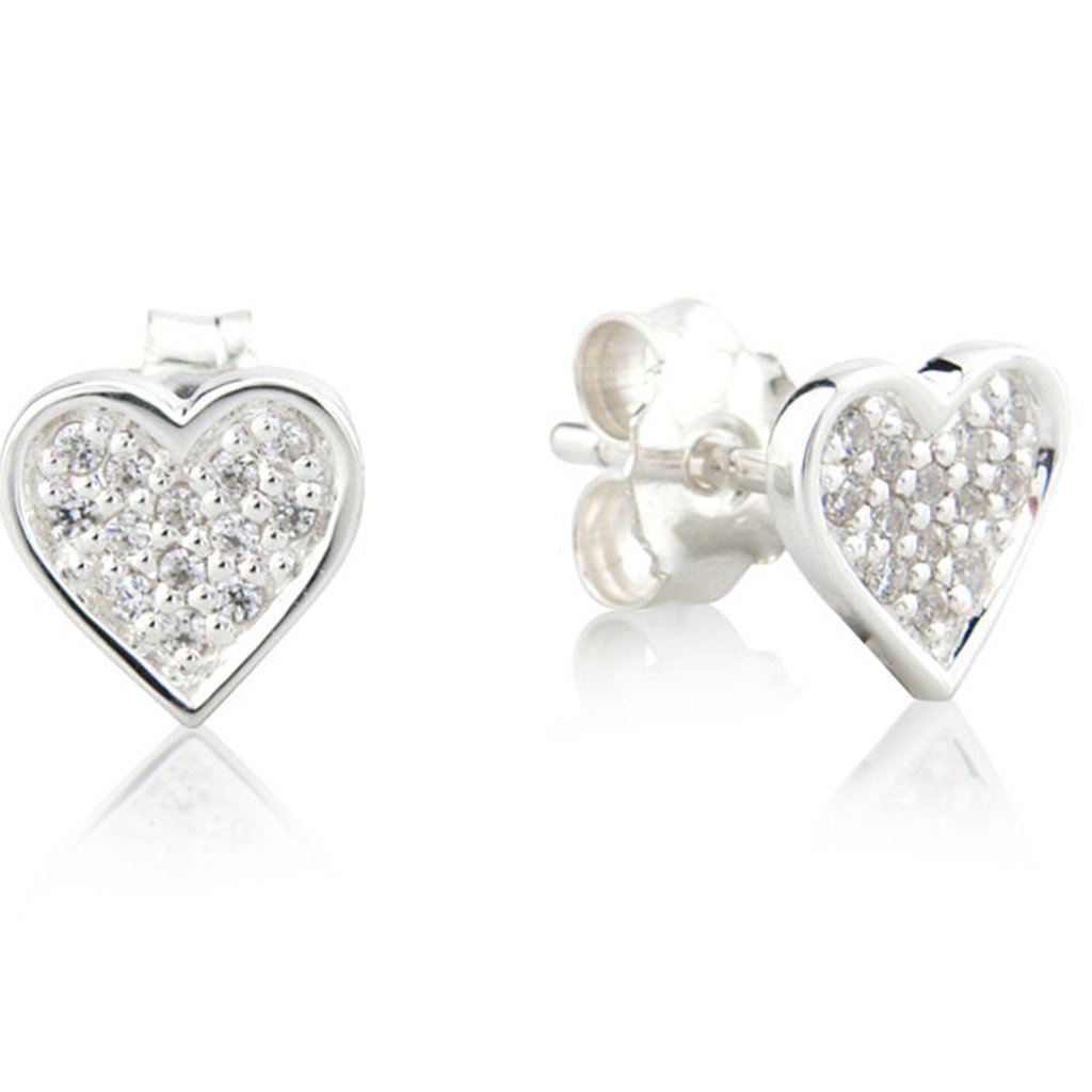 Sparkly Heart Recycled Sterling Silver Earrings - Cotswold Jewellery