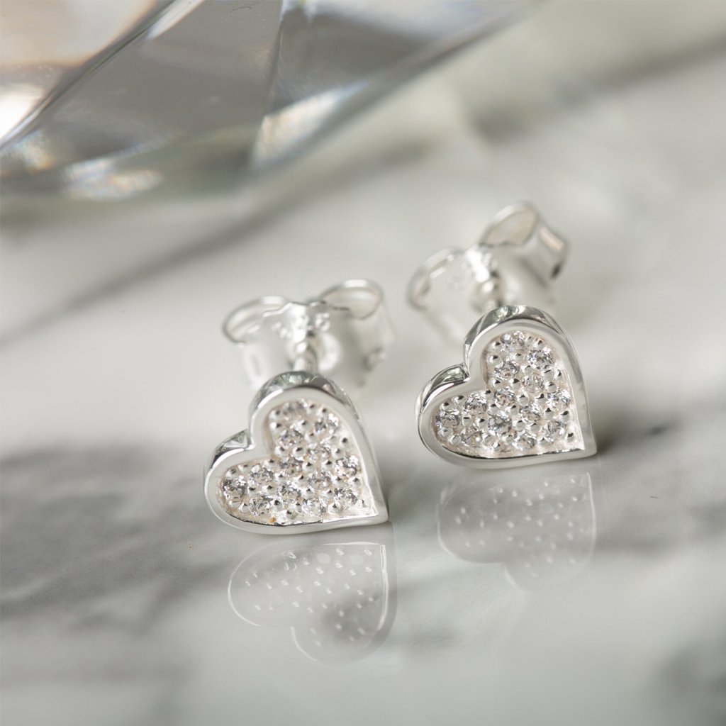 Sparkly Heart Recycled Sterling Silver Earrings - Cotswold Jewellery