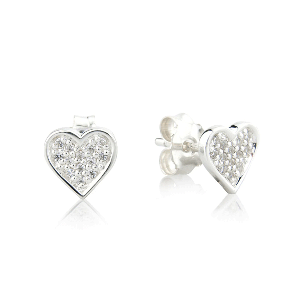 Sparkly Heart Sterling Silver Earrings - Cotswold Jewellery