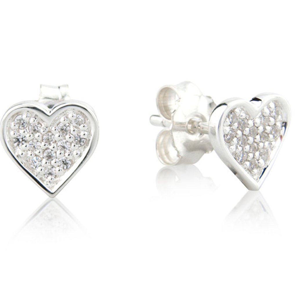 Sparkly Heart Sterling Silver Earrings - Cotswold Jewellery