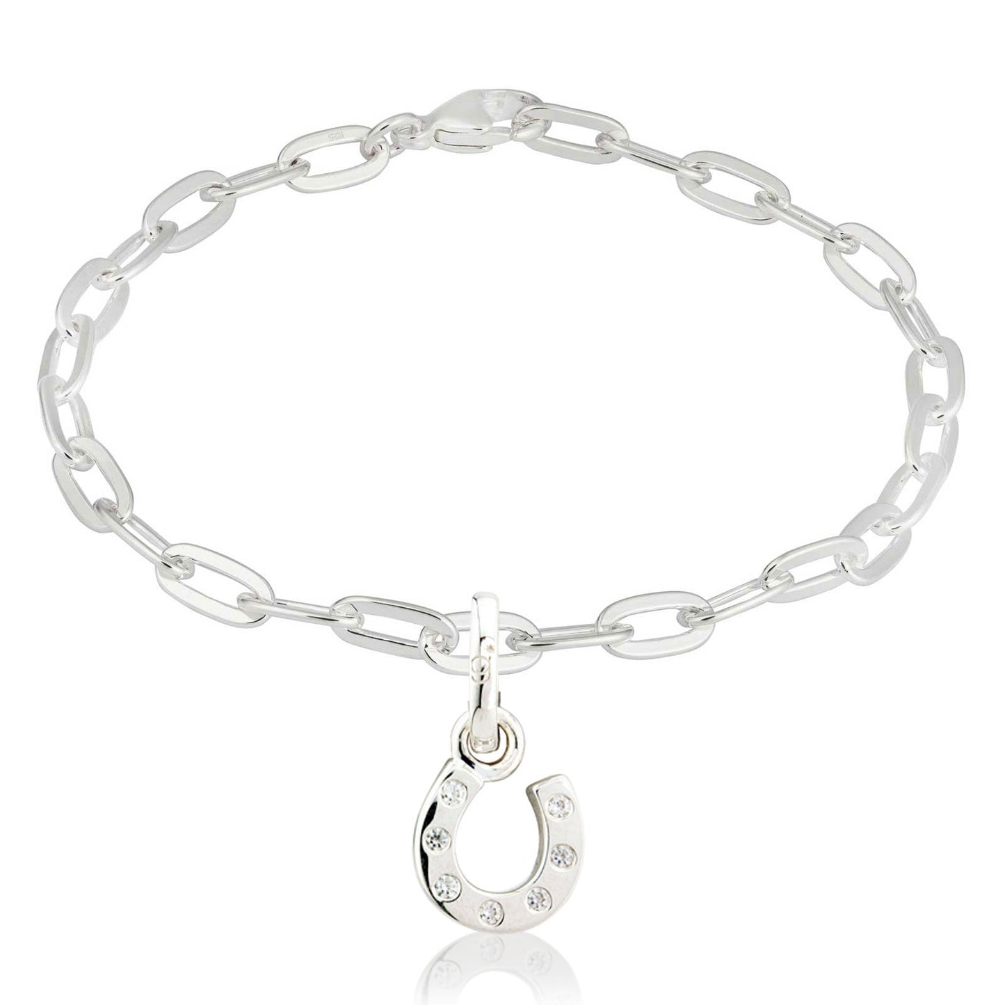 Sparkly Horseshoe Link Recycled Sterling Silver Bracelet - Cotswold Jewellery