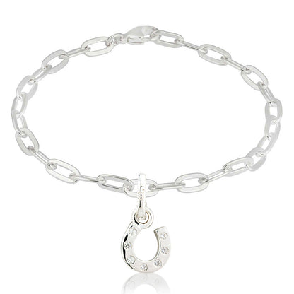 Sparkly Horseshoe Link Recycled Sterling Silver Bracelet - Cotswold Jewellery
