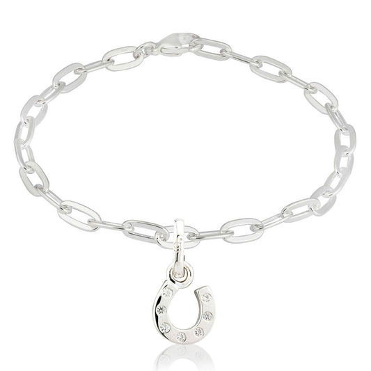 Sparkly Horseshoe Link Recycled Sterling Silver Bracelet - Cotswold Jewellery