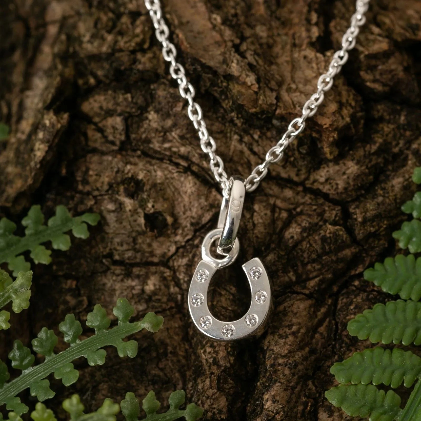 Sparkly Horseshoe Recycled Sterling Silver Necklace - Cotswold Jewellery