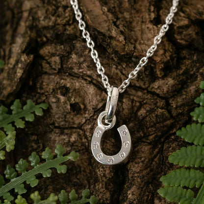 Sparkly Horseshoe Recycled Sterling Silver Necklace - Cotswold Jewellery