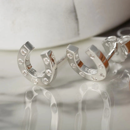 Sparkly Horseshoe Sterling Silver Earrings - Cotswold Jewellery