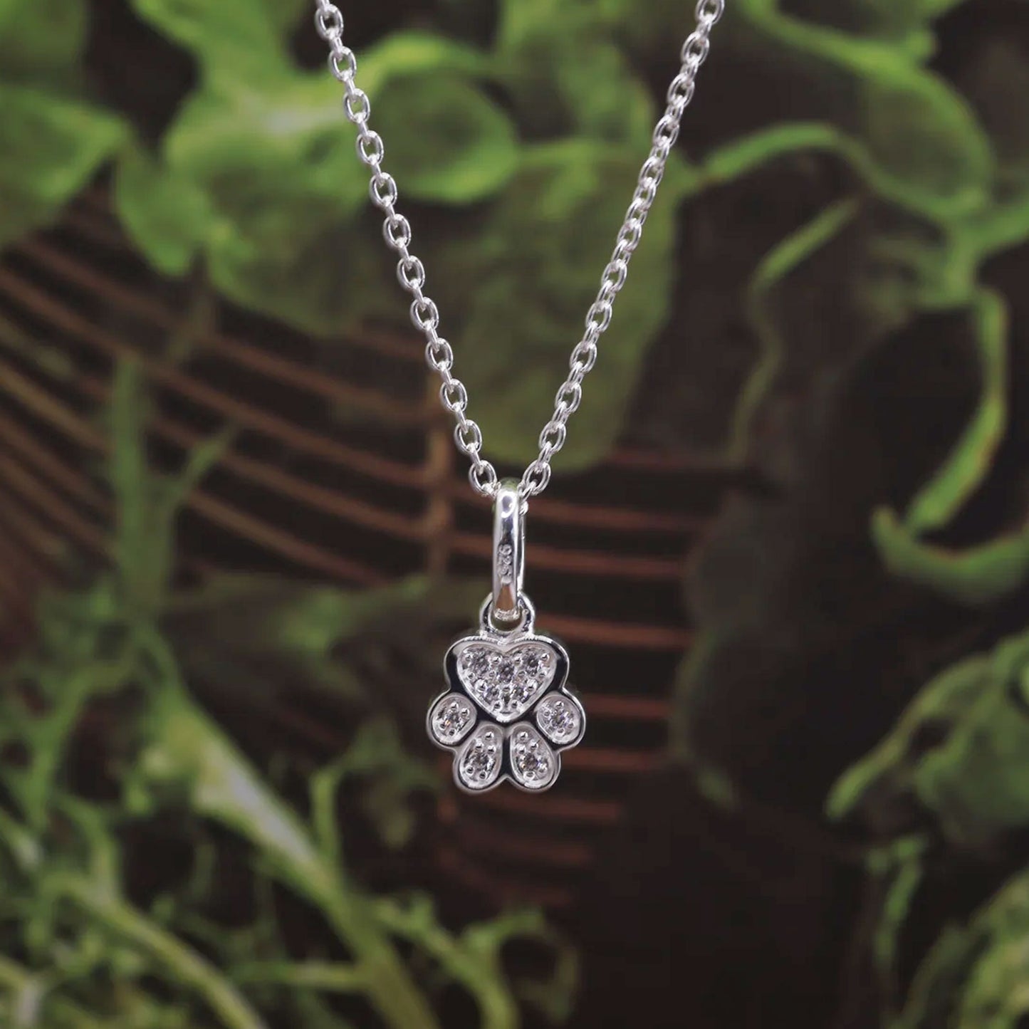 Gemma J Sparkly Paw Print Recycled Sterling Silver Necklace