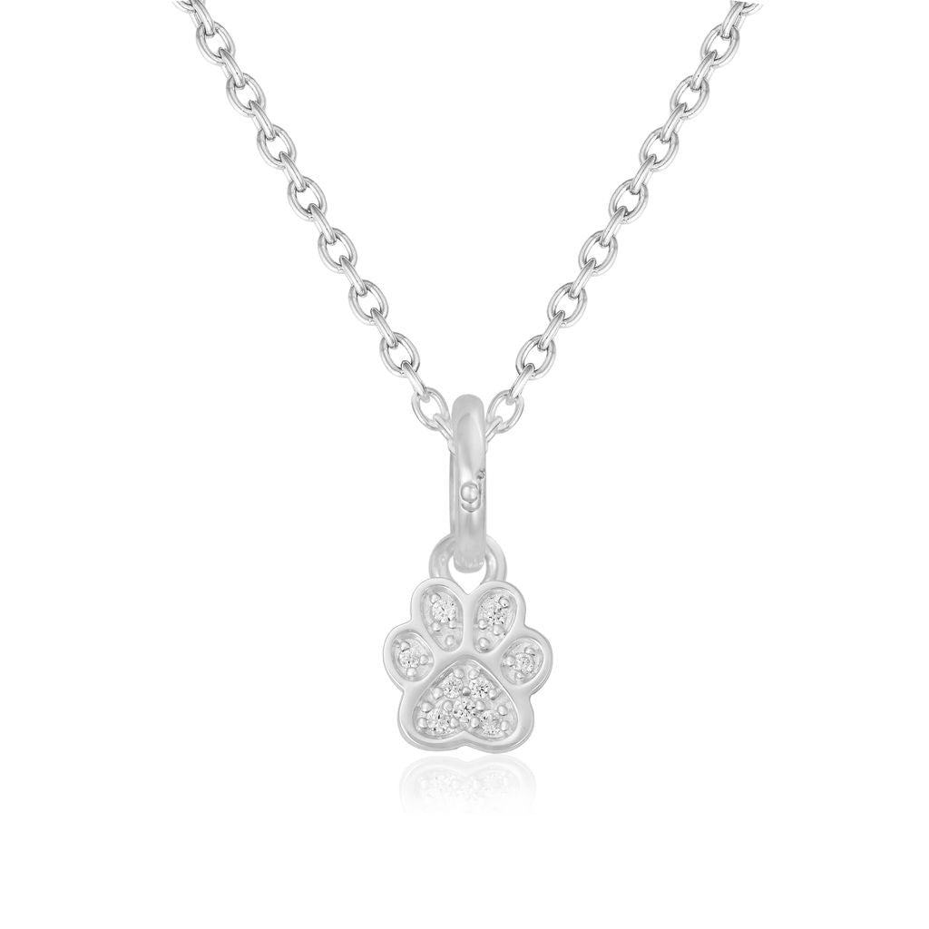 Sparkly Paw Print Recycled Sterling Silver Necklace - Cotswold Jewellery