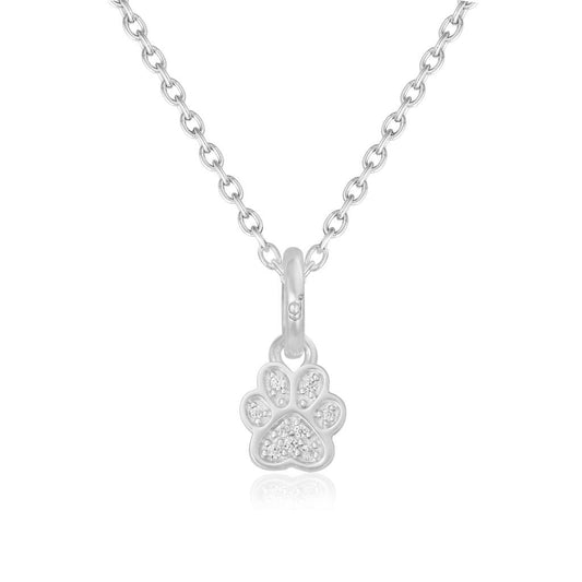 Sparkly Paw Print Recycled Sterling Silver Necklace - Cotswold Jewellery