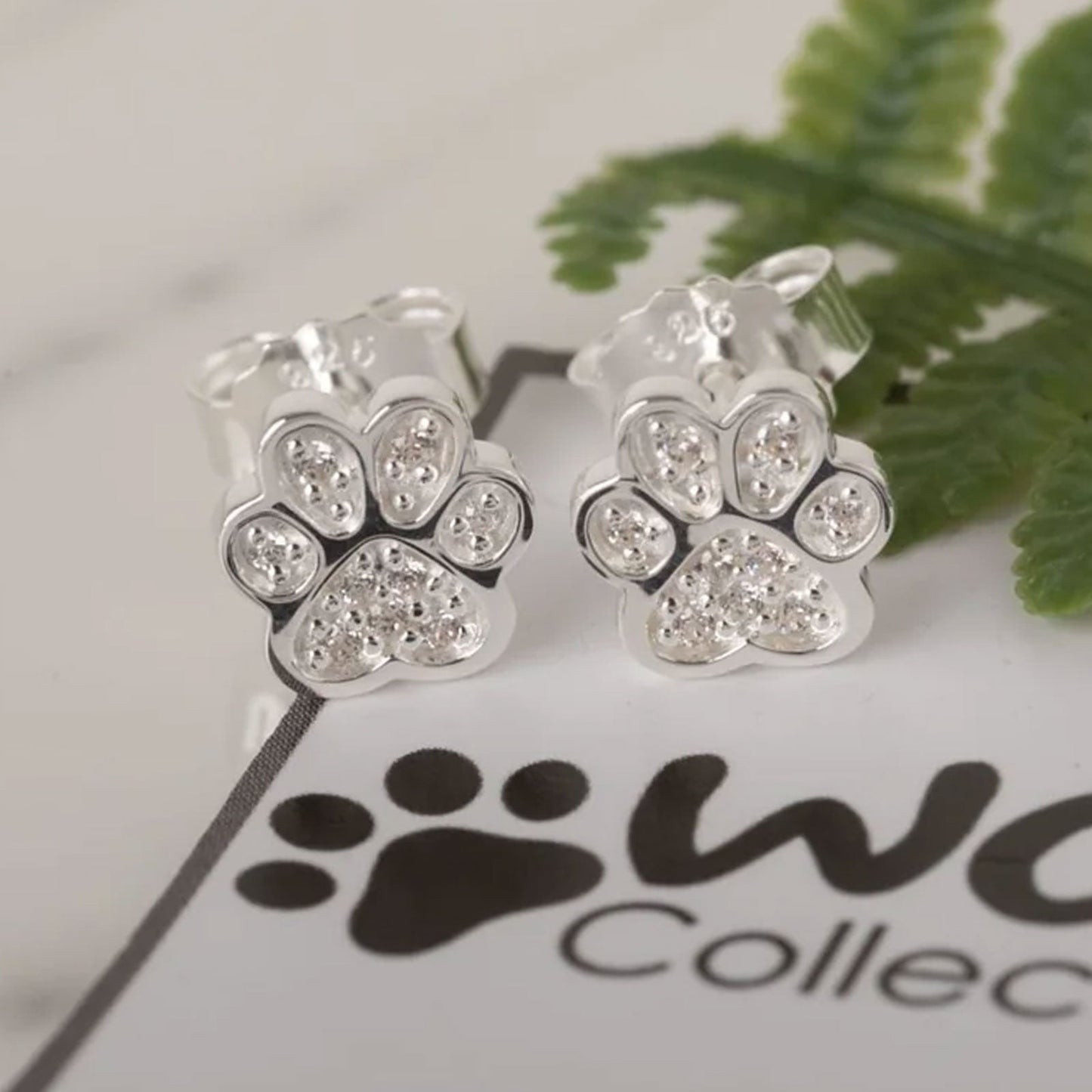Sparkly Paw Sterling Silver Earrings - Cotswold Jewellery