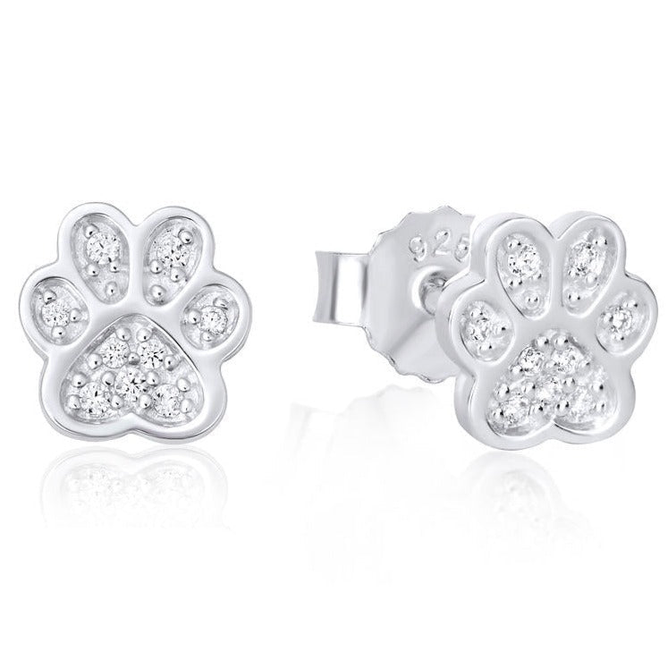 Sparkly Paw Sterling Silver Earrings - Cotswold Jewellery