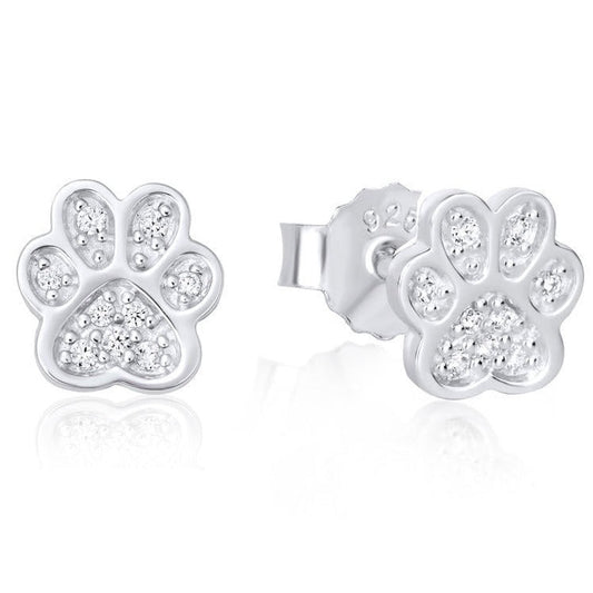Sparkly Paw Sterling Silver Earrings - Cotswold Jewellery