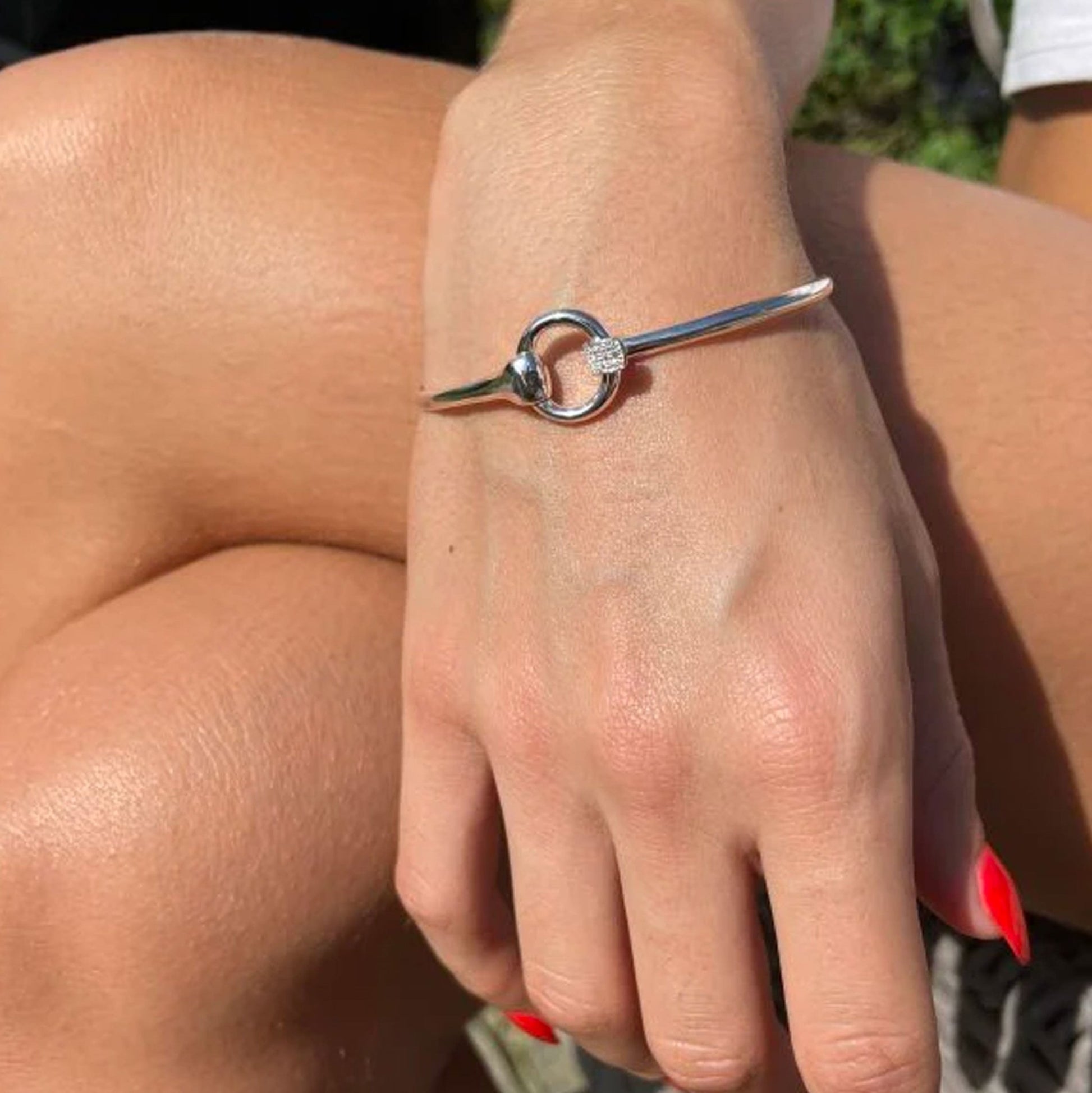 Sparkly Snaffle Recycled Sterling Silver Bangle - Cotswold Jewellery