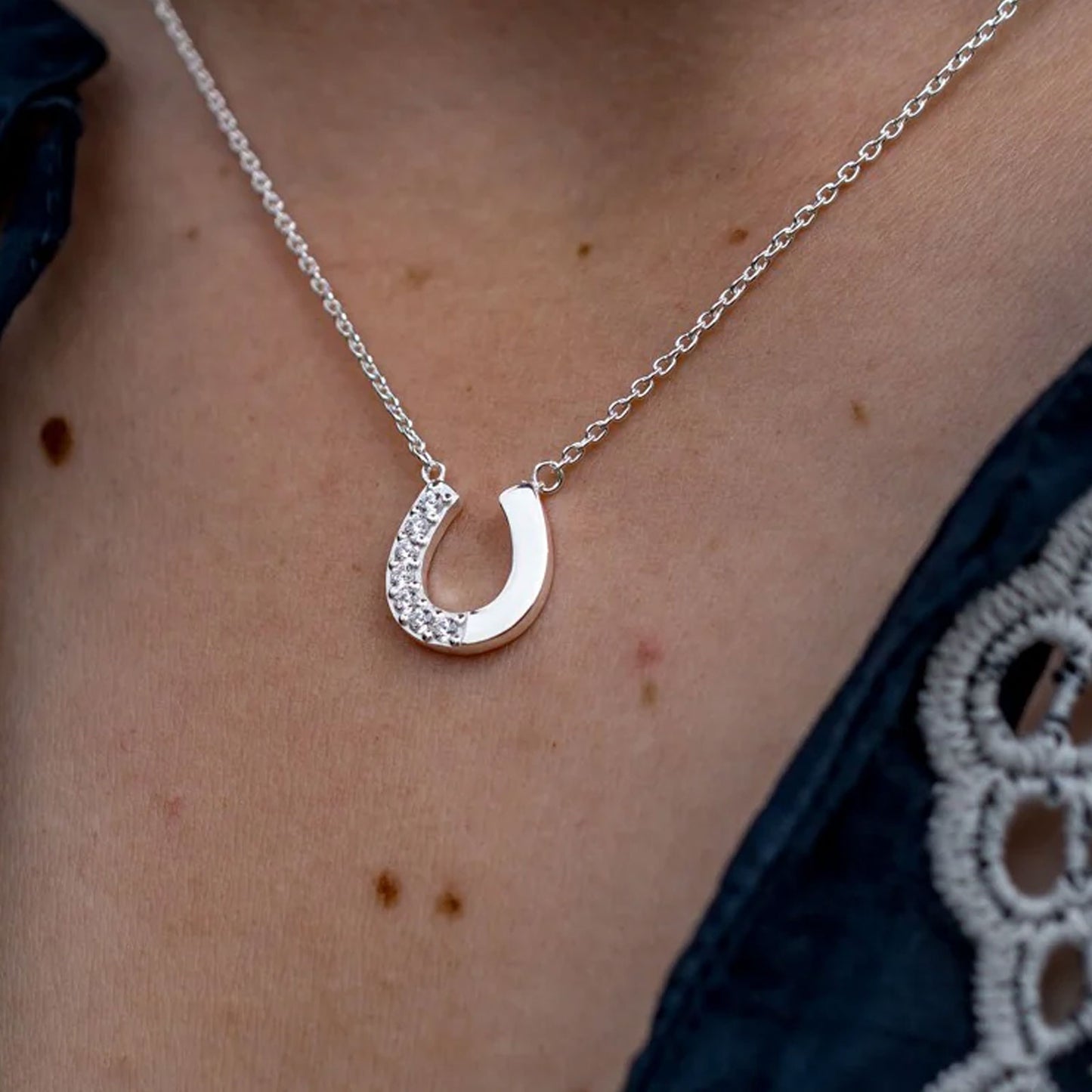 Sparkly Horseshoe Sterling Silver Necklace