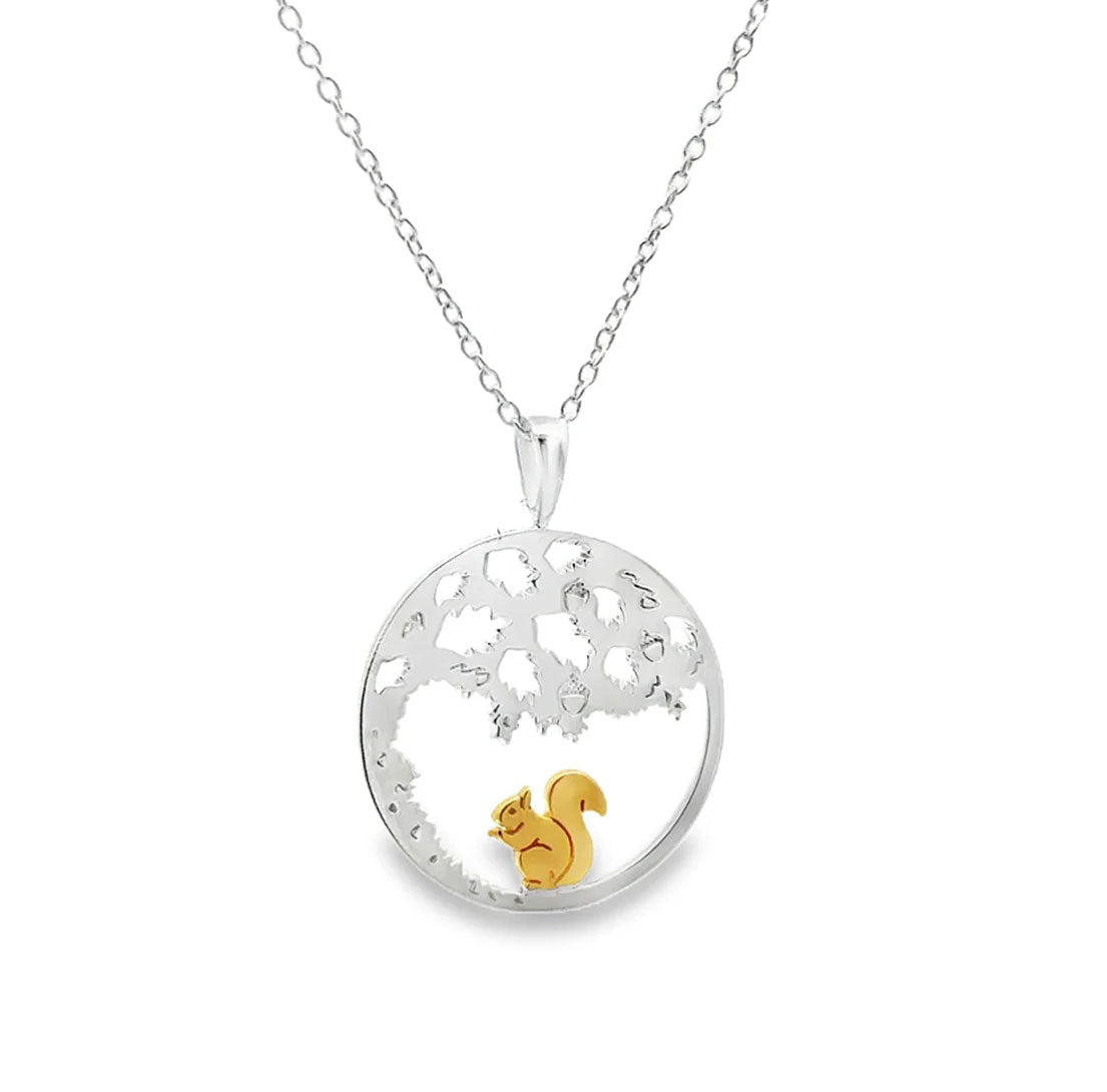 Squirrel under the Nut Tree Sterling Silver Necklace