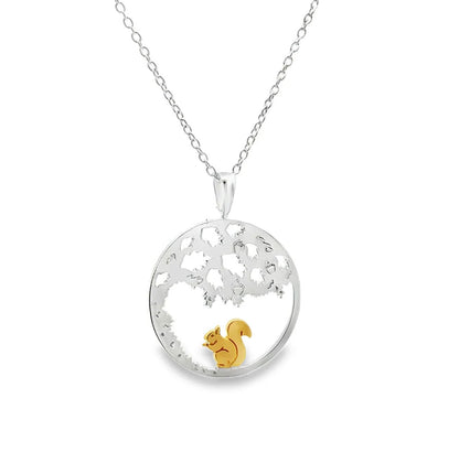 Squirrel under the Nut Tree Sterling Silver Necklace