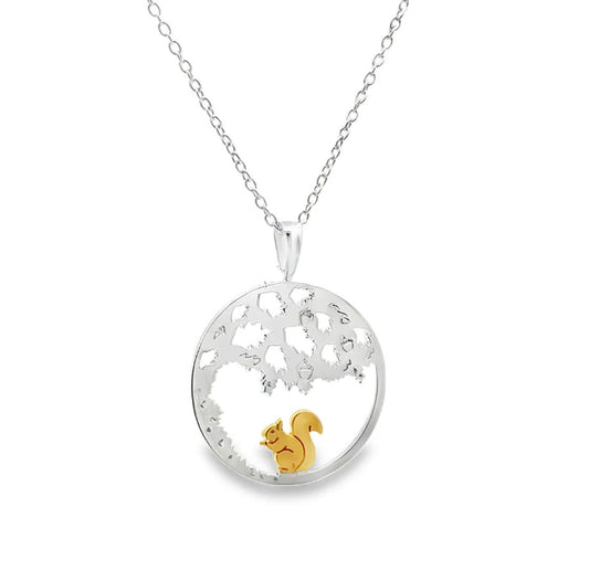 Squirrel under the Nut Tree Sterling Silver Necklace