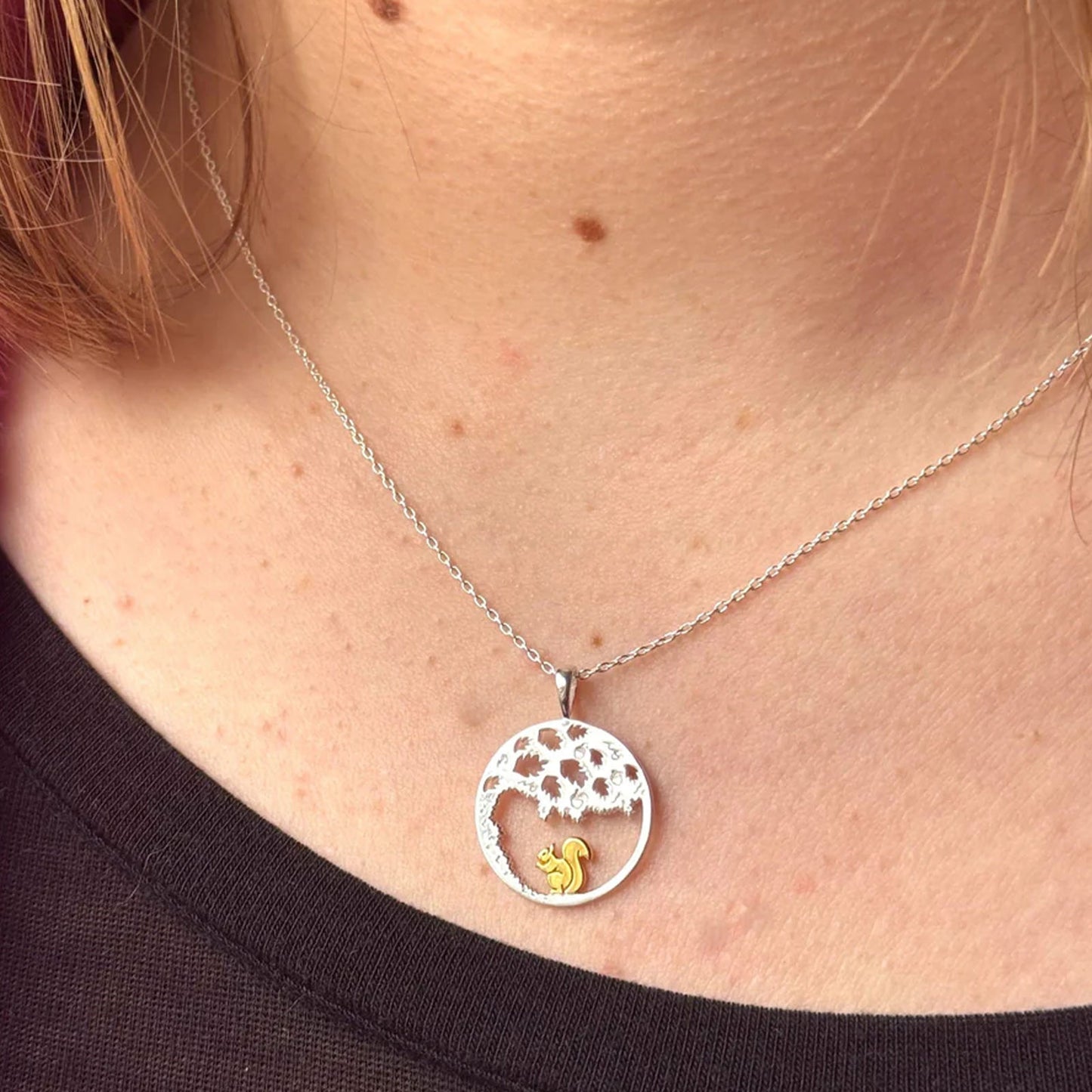 Squirrel under the Nut Tree Sterling Silver Necklace