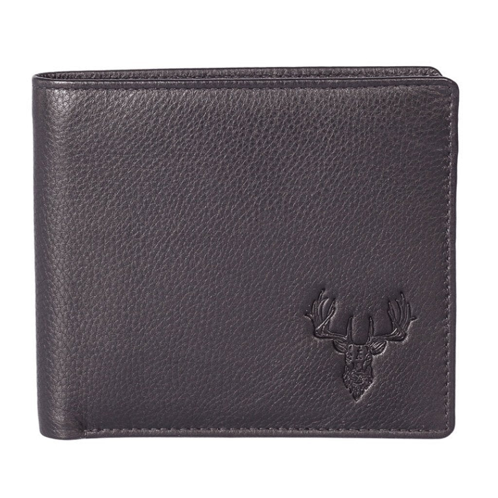 Stag Head Slim Leather Wallet with RFID Black - Cotswold Jewellery