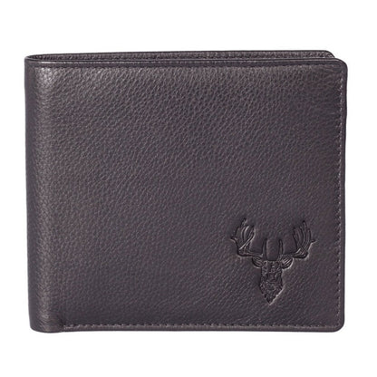 Stag Head Slim Leather Wallet with RFID Black - Cotswold Jewellery