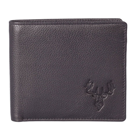 Stag Head Slim Leather Wallet with RFID Black - Cotswold Jewellery