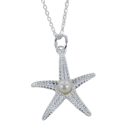 Starfish and Pearl Sterling Silver Necklace - Cotswold Jewellery
