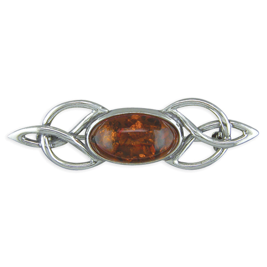 Sterling Silver & Amber Stock Pin / Brooch - Cotswold Jewellery