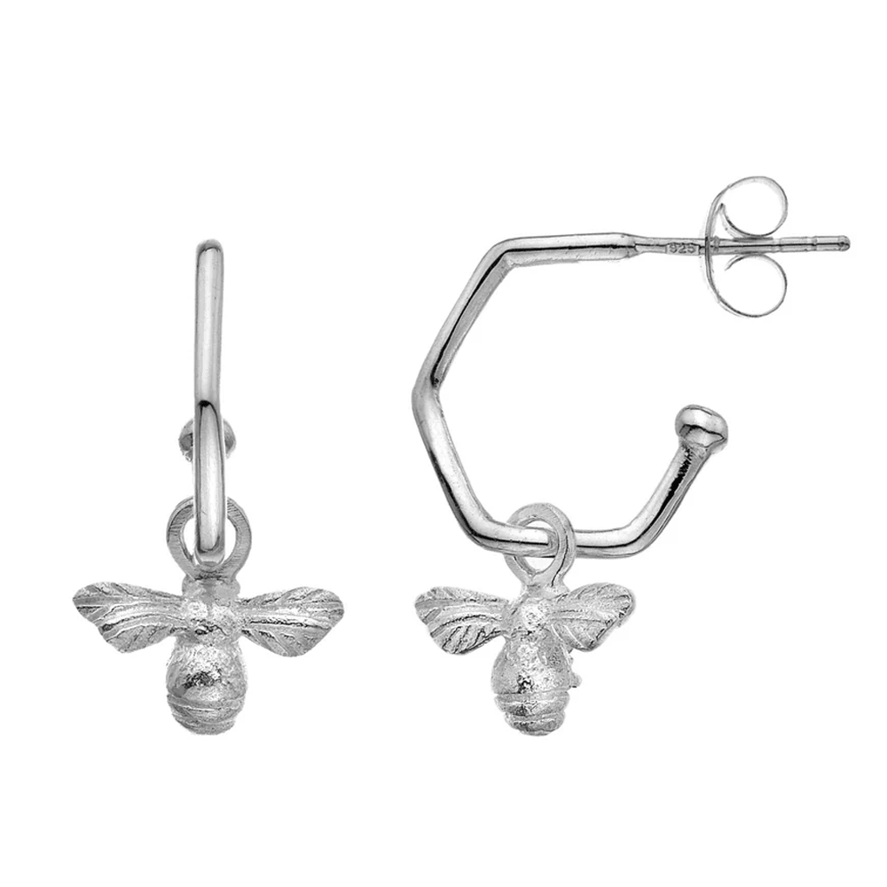 Bumble Bee Sterling Silver Hexagon Earrings - Cotswold Jewellery