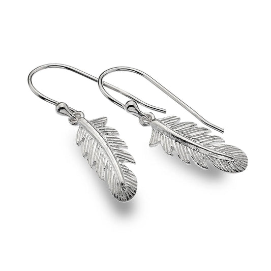 Pretty Feather Sterling Silver Drop Earrings