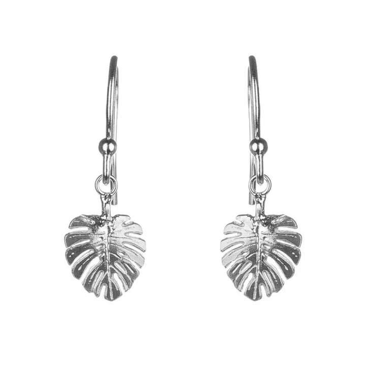 Mini Monstera Leaf Sterling Silver Earrings