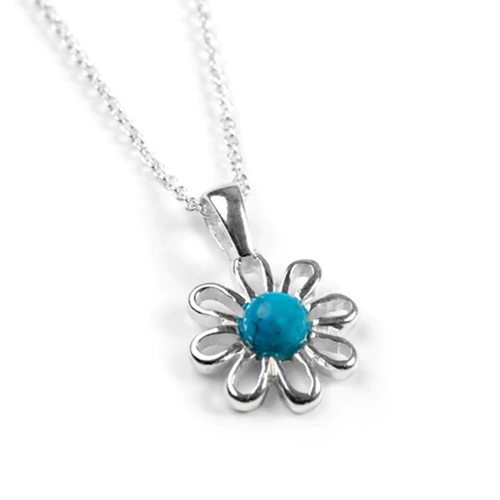 Sterling Silver Turquoise Daisy Necklace - Cotswold Jewellery