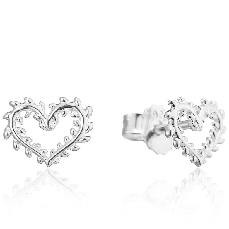 Super Leaf Silver Heart Earrings - Cotswold Jewellery