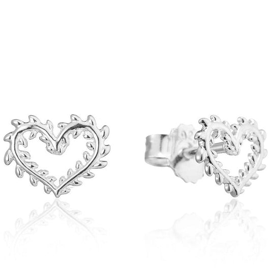 Super Leafed Heart Recycled Sterling Silver Earrings - Cotswold Jewellery