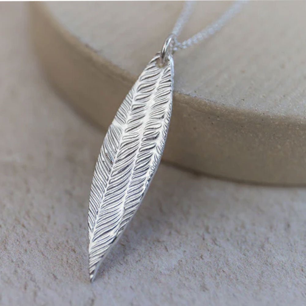 Super Pretty Textured Leaf Sterling Silver Necklace - Cotswold Jewellery